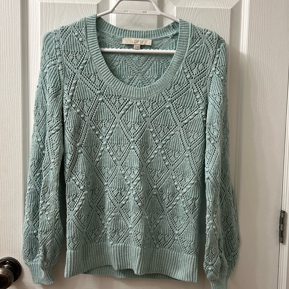 Loft crocheted sweater sea foam green women’s size extra small pretty elegant